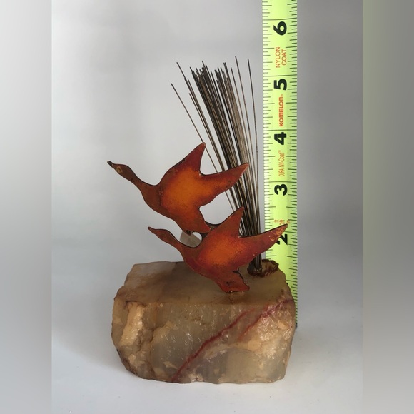 DeMott Metal Sculpture Geese In Flight Copper Brass Steel Mounted On Onyx - Picture 16 of 16